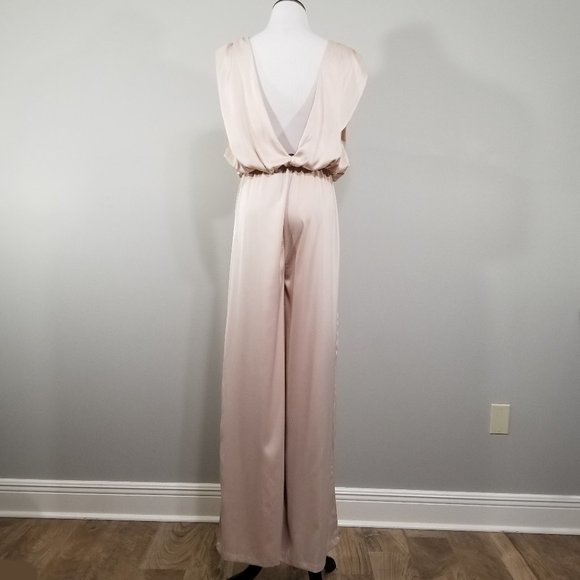 New Nasty Gal Champagne Wide Leg Satin Jumpsuit 4 Womens Elegant Sophisticated - Picture 7 of 12